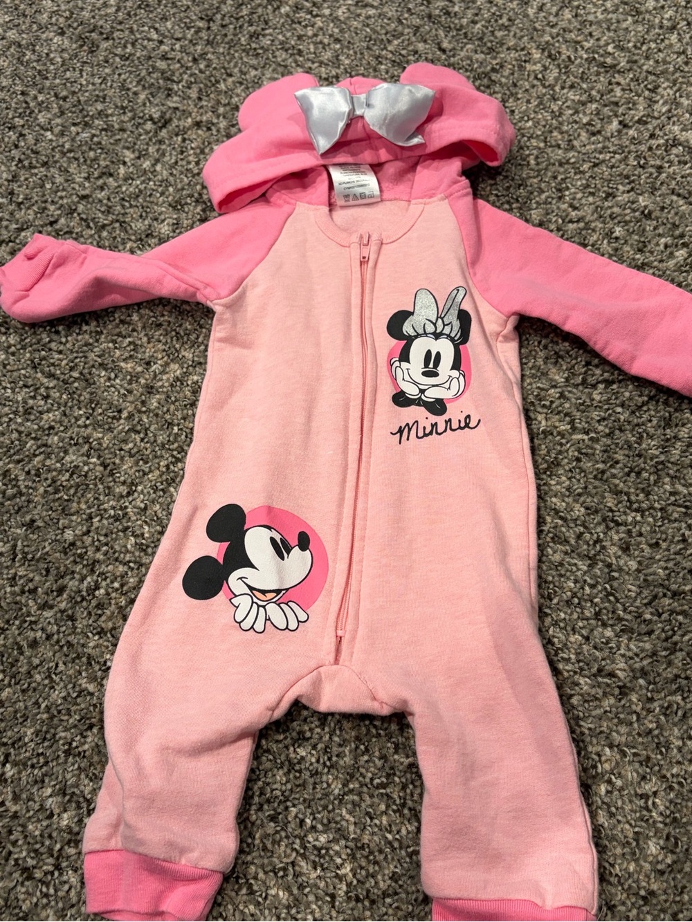 Disney Pink Minnie & Mickey Hooded Zip-up Jumper with Silver Bow | 3-6 months